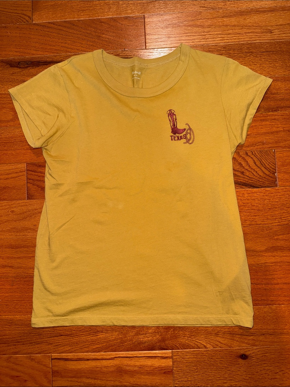 Madewell Yellow Short Sleeve Tee with Small Maroon Texas Graphic S